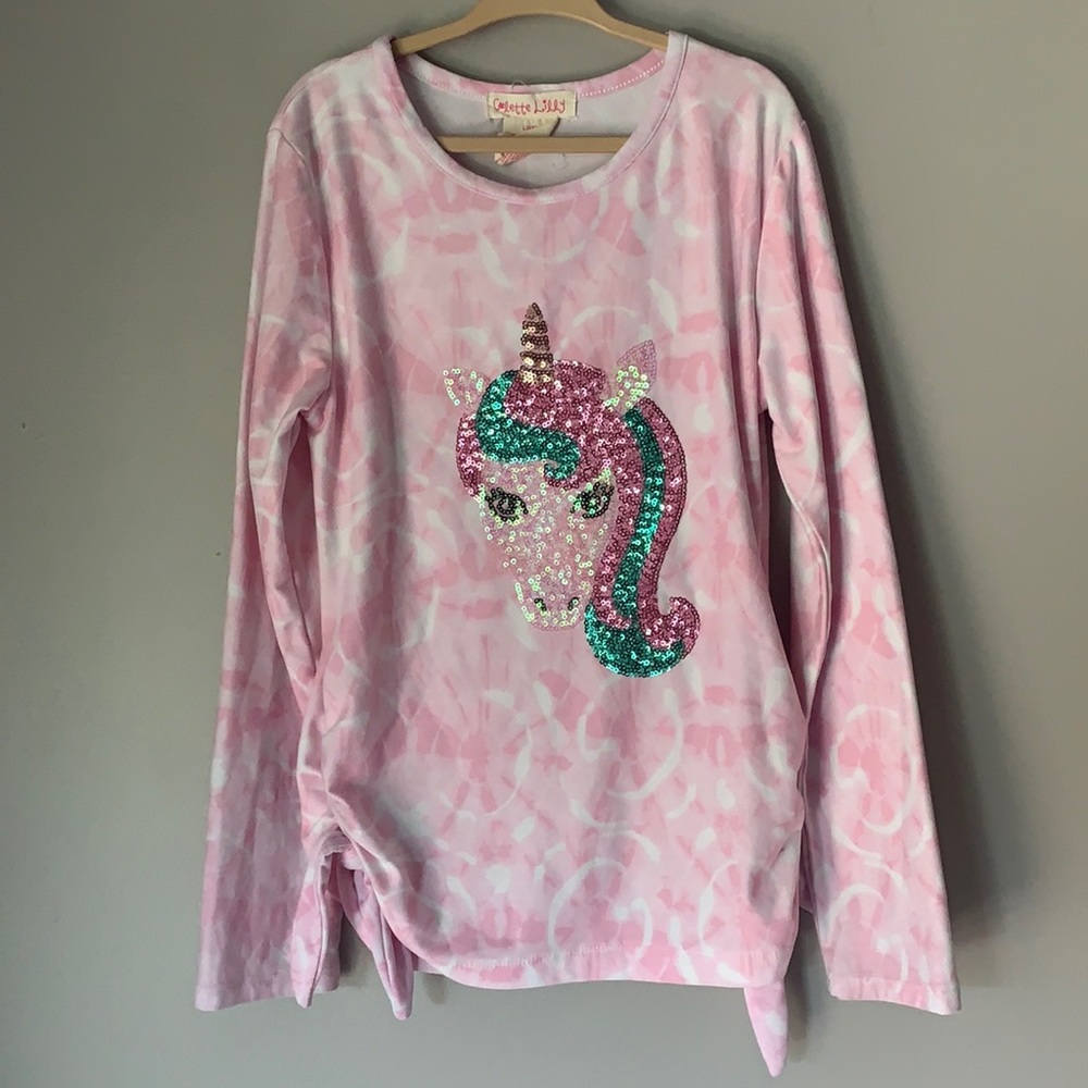 Colette Lilly Girls Sequin Unicorn Pink TieDye Top